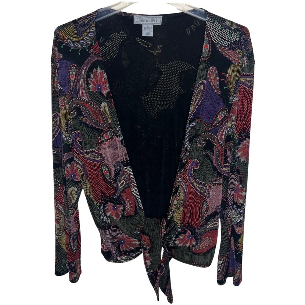 Birch Hill Y2K Tie Front Long Sleeved Colorful Paisley Top Size Large